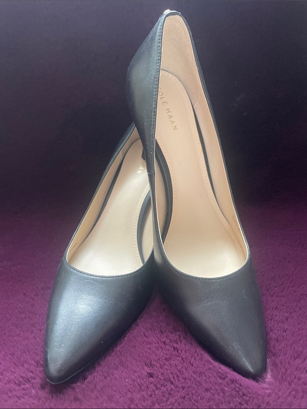 Cole Haan Black Leather Pointed-Toe Heels
